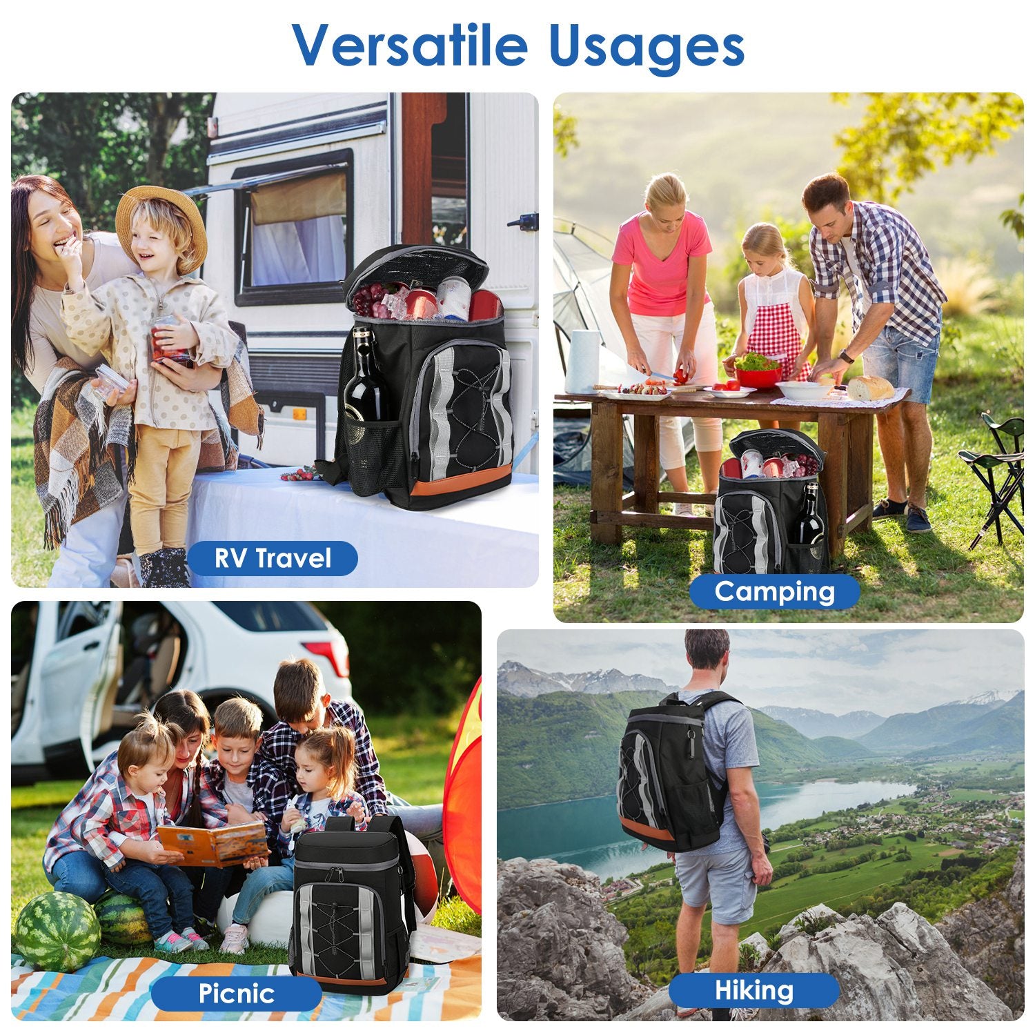 Grey-Black Options 1Pc Cooler Backpack 36 Can Leakproof Insulated Cooler Backpack with 25L 6.6Gal for Picnic Camping Beach Hiking Fishing Travel