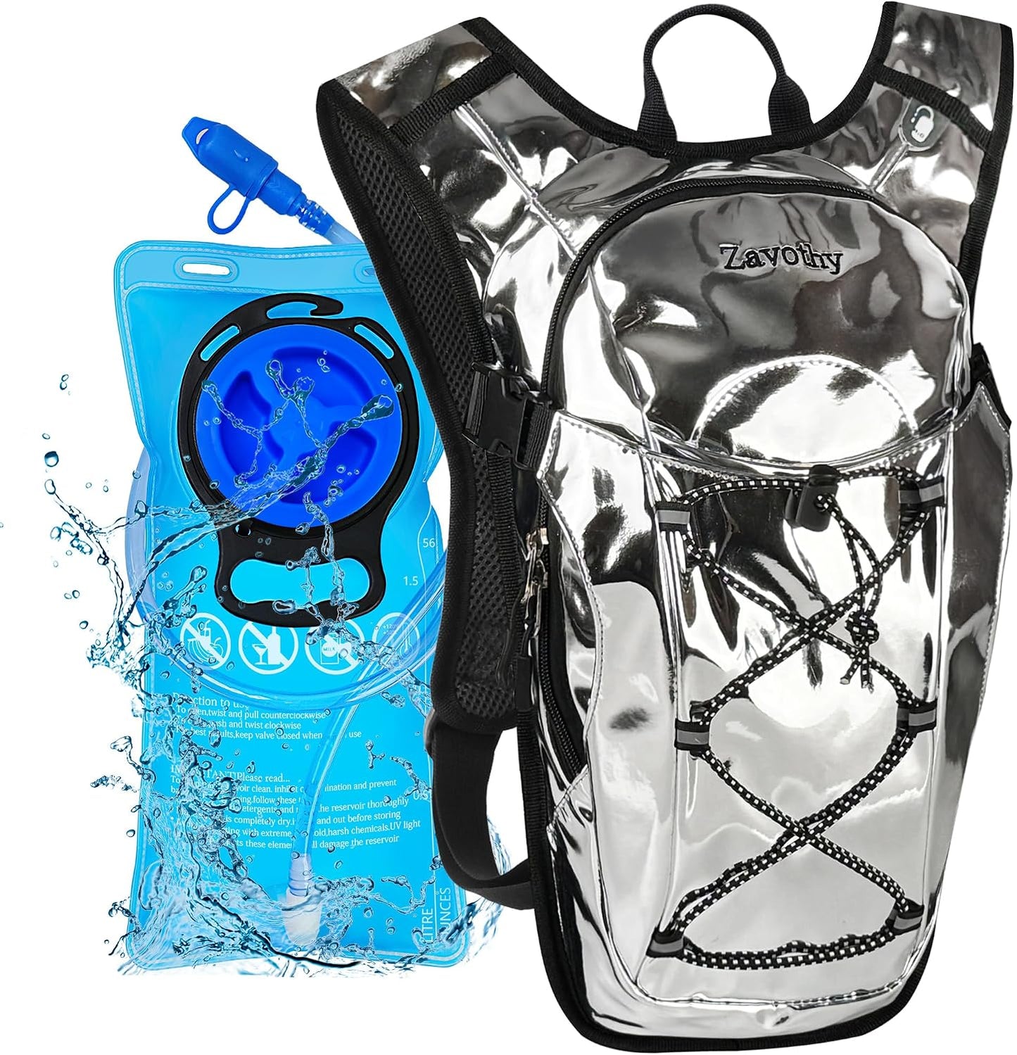 Reflective Hydration Backpack, Hydration Pack - Water Backpack with 2L Hydration Bladder, Essential for Festivals - Rave Hydration Pack for Hiking, Running, Cycling, and Festivals