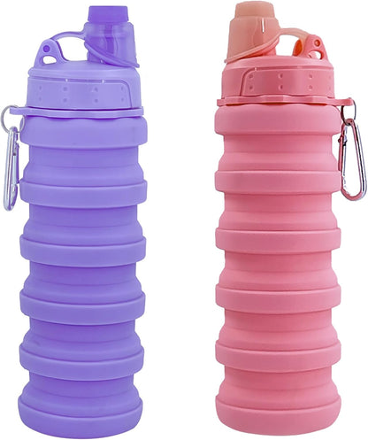 Collapsible Water Bottles Travel Water Bottle Sports Portable Sport Water Bottle Reusable Water Bottles Comes with Mountaineering Buckle 500Ml Silicone Water-Proof Camping Water Bottle