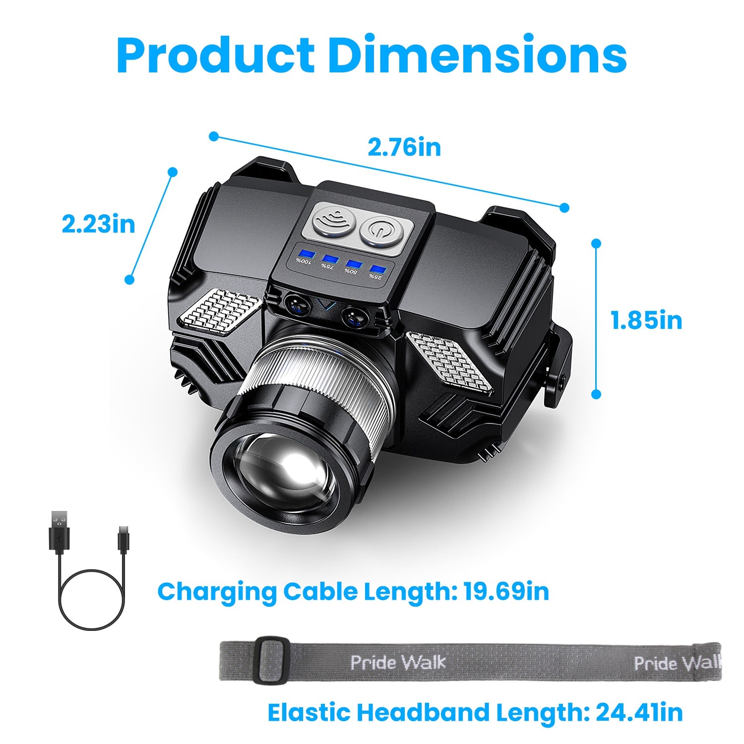 Waterproof camping headlamp switched on with a wave of the hand