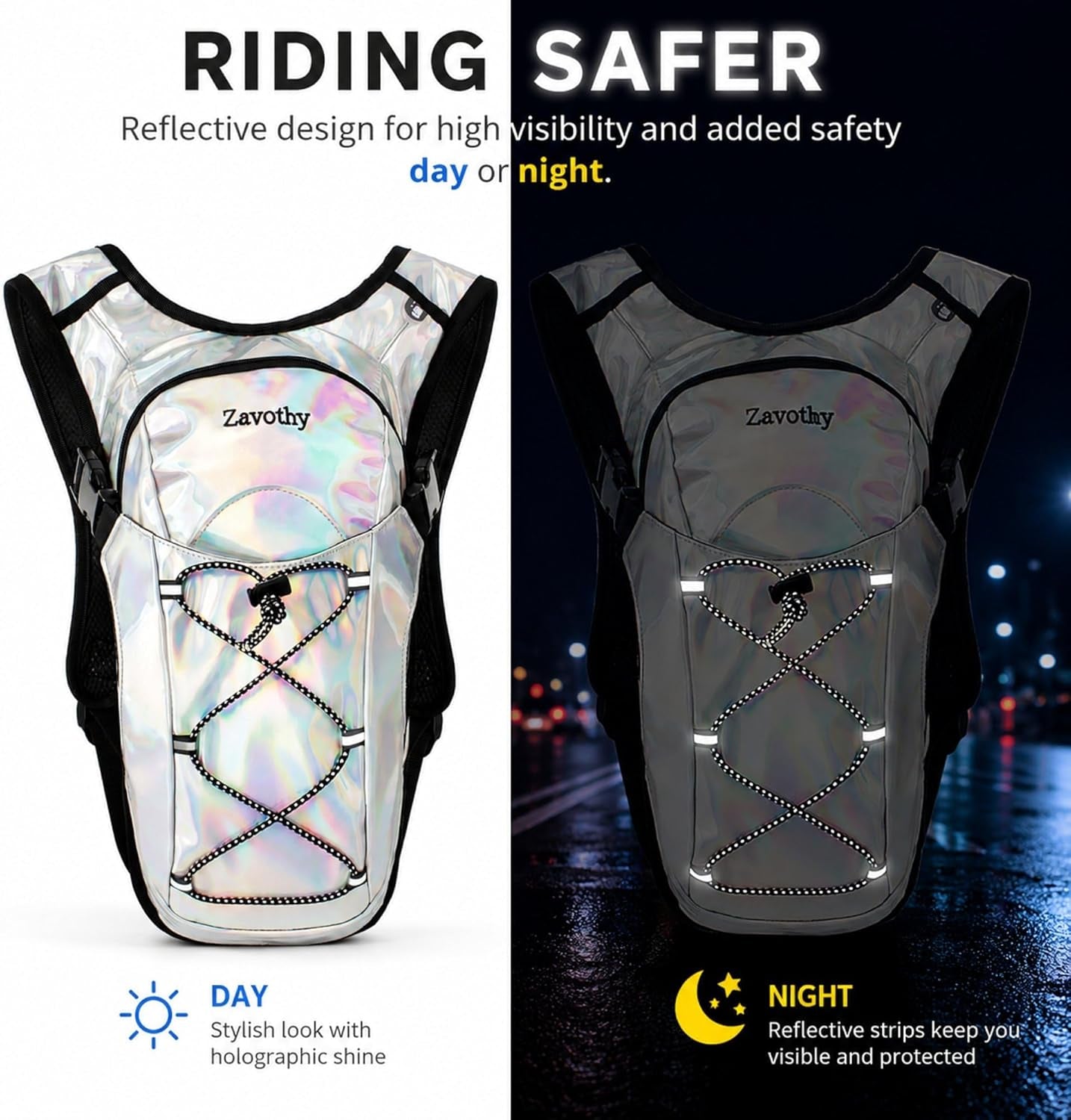 Reflective Hydration Backpack, Hydration Pack - Water Backpack with 2L Hydration Bladder, Essential for Festivals - Rave Hydration Pack for Hiking, Running, Cycling, and Festivals