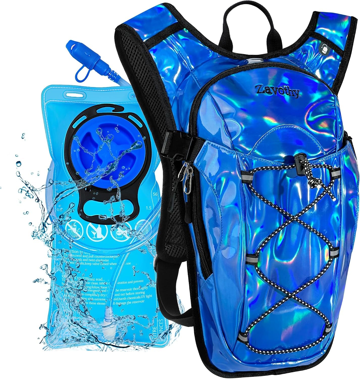 Reflective Hydration Backpack, Hydration Pack - Water Backpack with 2L Hydration Bladder, Essential for Festivals - Rave Hydration Pack for Hiking, Running, Cycling, and Festivals