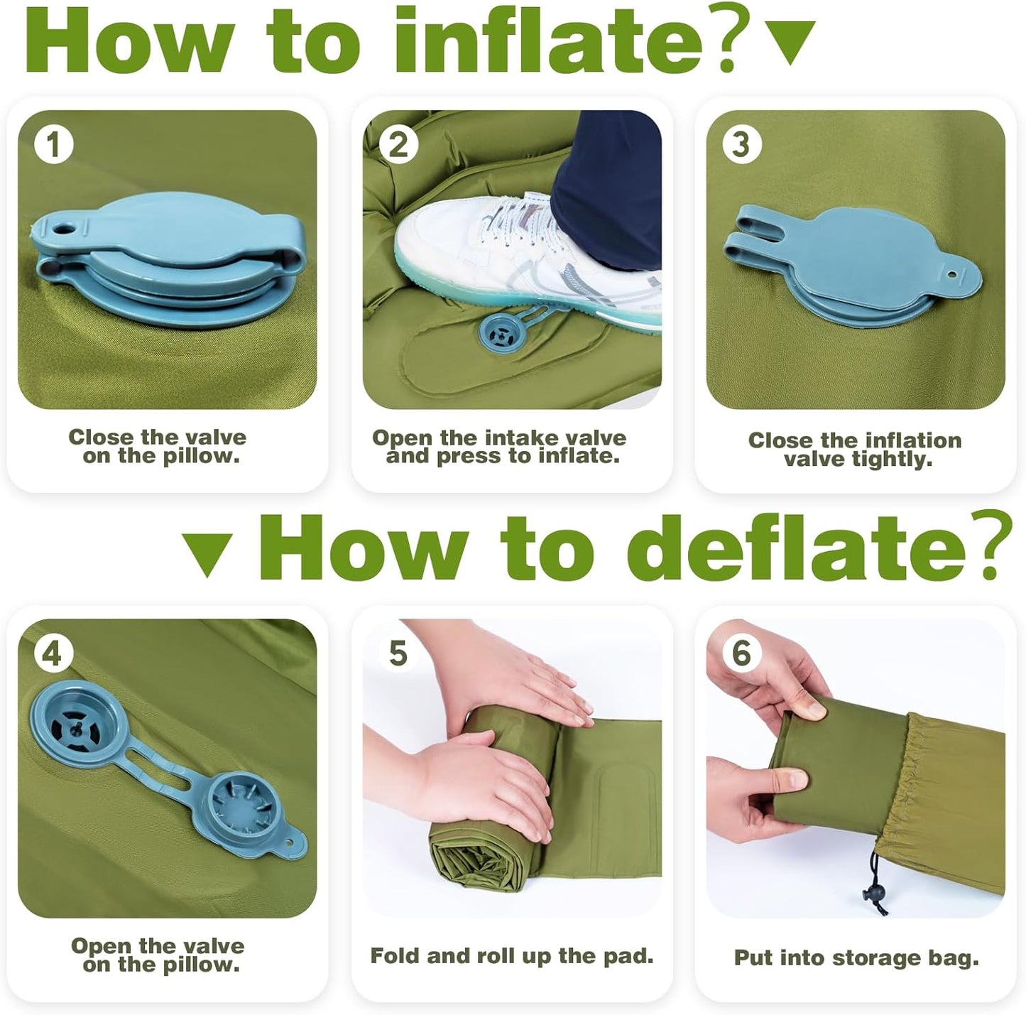 Camping Sleeping Pad, Camping Mat Thick Ultralight with Pillow, Built-In Foot Pump Self Inflating Sleeping Pad for Camping, Compact Camping Pad for Hiking, Backpacking, Travel Tent
