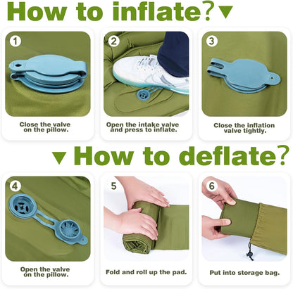 Camping Sleeping Pad, Camping Mat Thick Ultralight with Pillow, Built-In Foot Pump Self Inflating Sleeping Pad for Camping, Compact Camping Pad for Hiking, Backpacking, Travel Tent