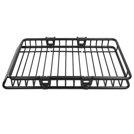 Universal roof cargo basket, 63 by 39 inches, mounted on car crossbars