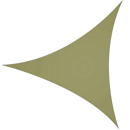 Triangle UV-blocking shade sail rigged over a campsite picnic table