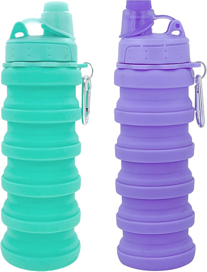 Collapsible Water Bottles Travel Water Bottle Sports Portable Sport Water Bottle Reusable Water Bottles Comes with Mountaineering Buckle 500Ml Silicone Water-Proof Camping Water Bottle