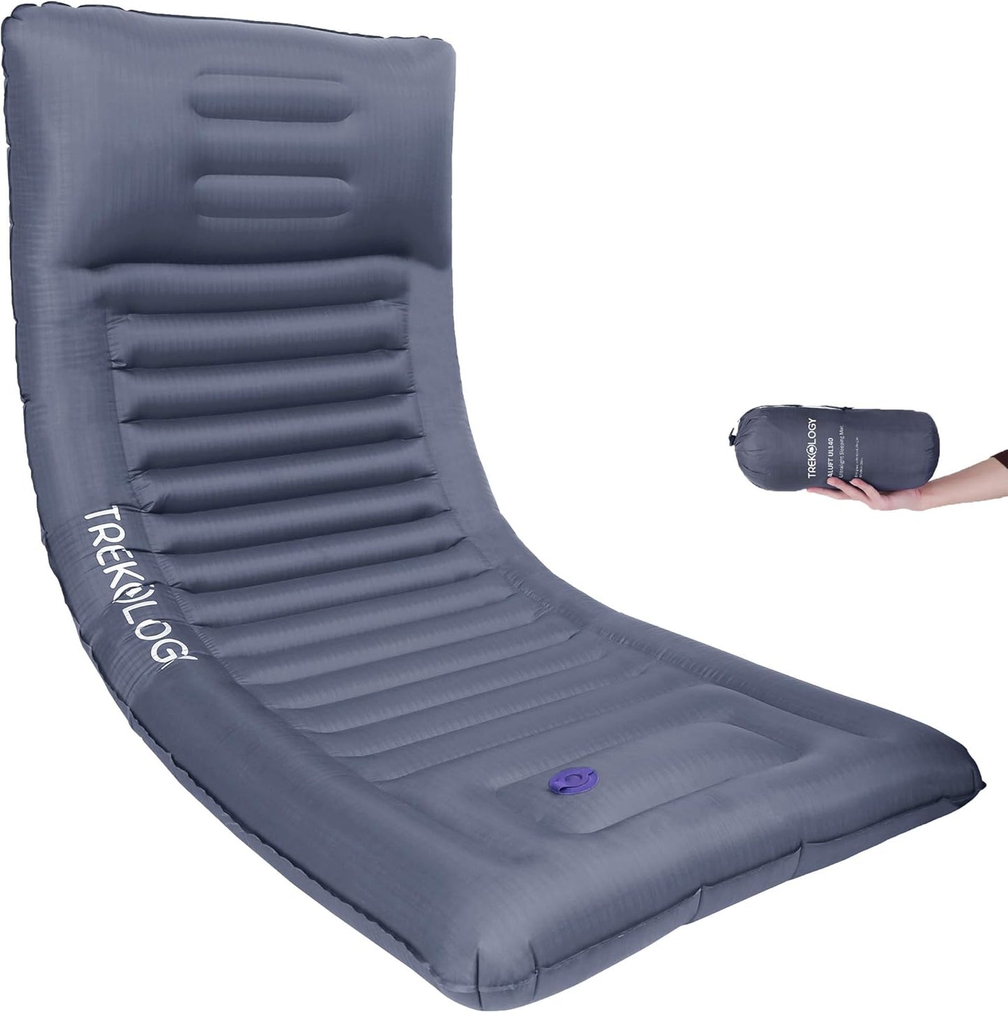 Premium wide sleeping pad, 73 by 30 inches, with built-in neck pillow