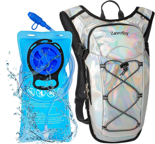 Trail hydration backpack with 2L bladder and reflective trim