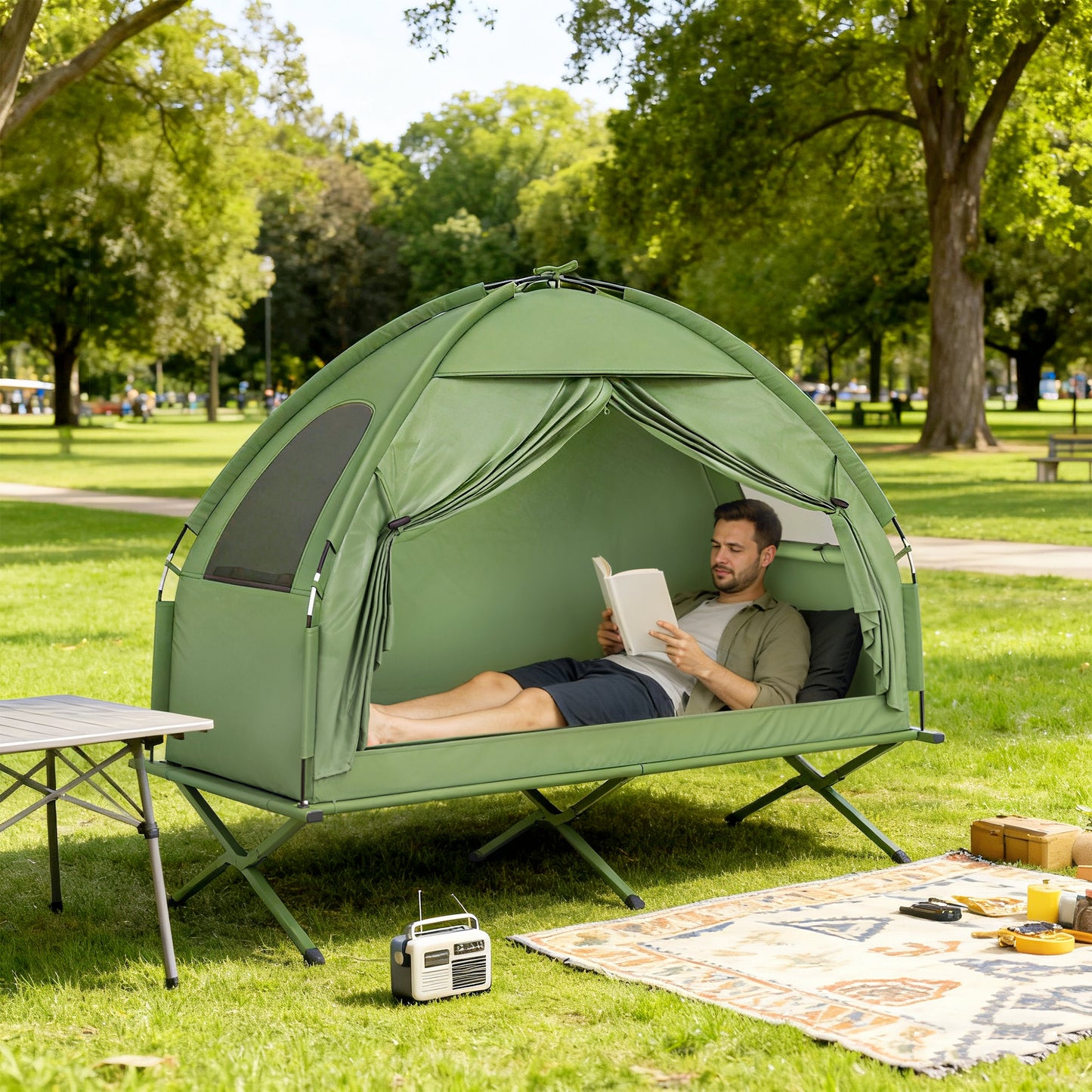 Camping Tent Cot, Single Person Folding Cot Combo, Off-Ground Tent, Covered Outdoor Bed with Carry Bag for Hiking, Camping