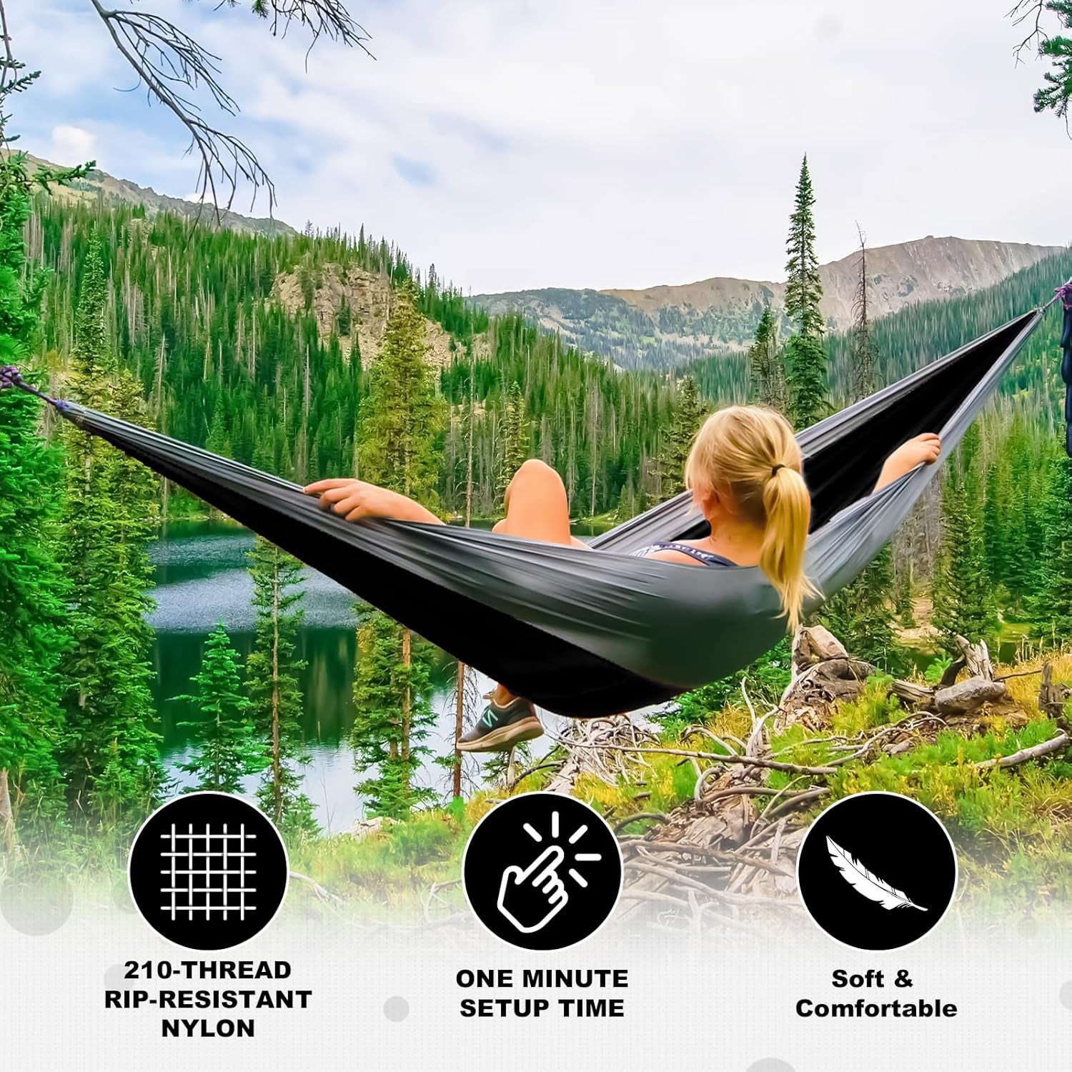 Hammock tree straps with adjustment loops around tree trunk