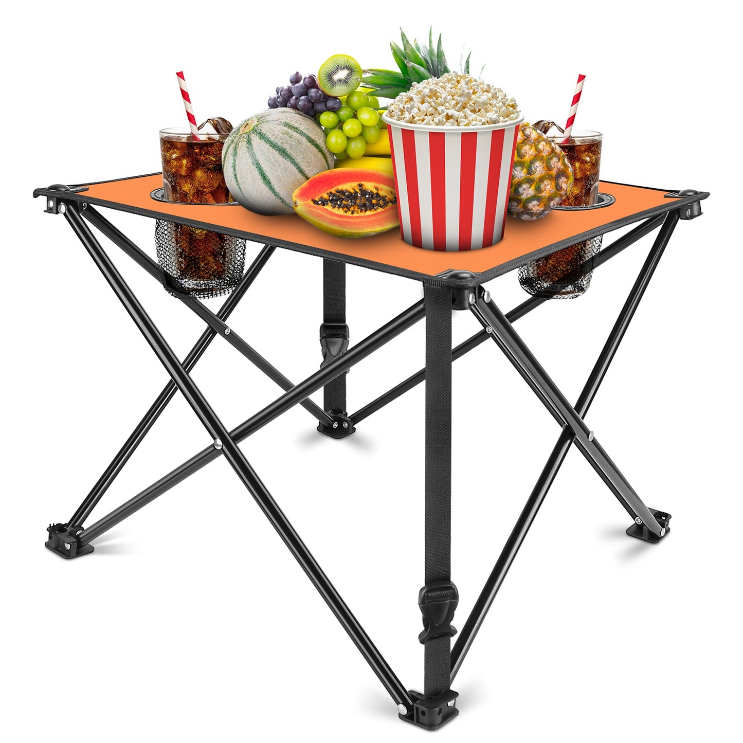 1Pc 2Pc Options Foldable Camping Table Portable Picnic Table Lightweight Travel Desk with 2 Cup Holders Carrying Bag Color Options Black Orange Green Red Blue Navy Blue