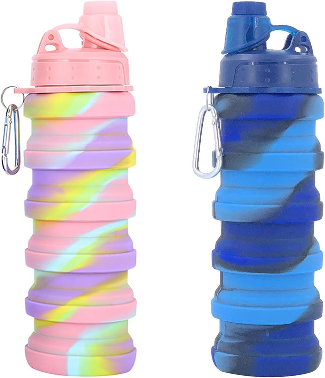 Collapsible Water Bottles Travel Water Bottle Sports Portable Sport Water Bottle Reusable Water Bottles Comes with Mountaineering Buckle 500Ml Silicone Water-Proof Camping Water Bottle
