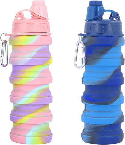 Collapsible Water Bottles Travel Water Bottle Sports Portable Sport Water Bottle Reusable Water Bottles Comes with Mountaineering Buckle 500Ml Silicone Water-Proof Camping Water Bottle