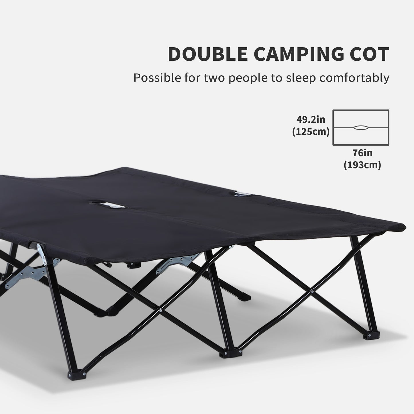 2 Person Folding Camping Cot for Adults, 50" Extra Wide Outdoor Portable Sleeping Cot with Carry Bag, Elevated Camping Bed, Beach Hiking, Black