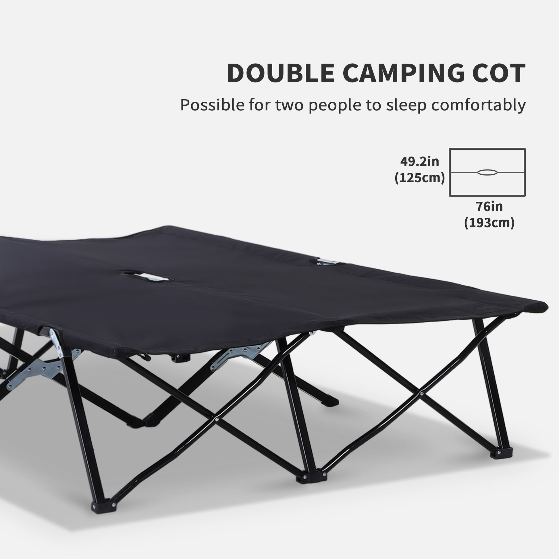 2 Person Folding Camping Cot for Adults, 50" Extra Wide Outdoor Portable Sleeping Cot with Carry Bag, Elevated Camping Bed, Beach Hiking, Black