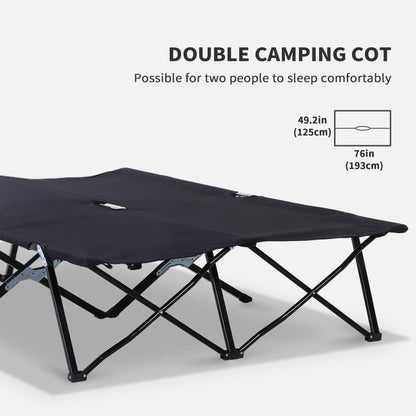 2 Person Folding Camping Cot for Adults, 50" Extra Wide Outdoor Portable Sleeping Cot with Carry Bag, Elevated Camping Bed, Beach Hiking, Black
