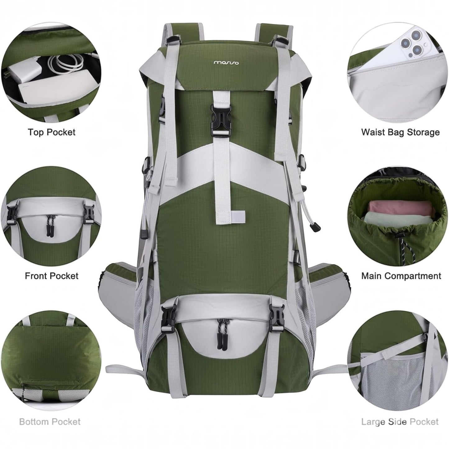 50L Hiking Backpack, Waterproof Flap Cover Camping Backpack with Rain Cover for Men Women, Lightweight Sport Daypack for Outdoor Camping Travel, Army Green