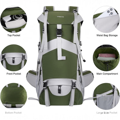 50L Hiking Backpack, Waterproof Flap Cover Camping Backpack with Rain Cover for Men Women, Lightweight Sport Daypack for Outdoor Camping Travel, Army Green