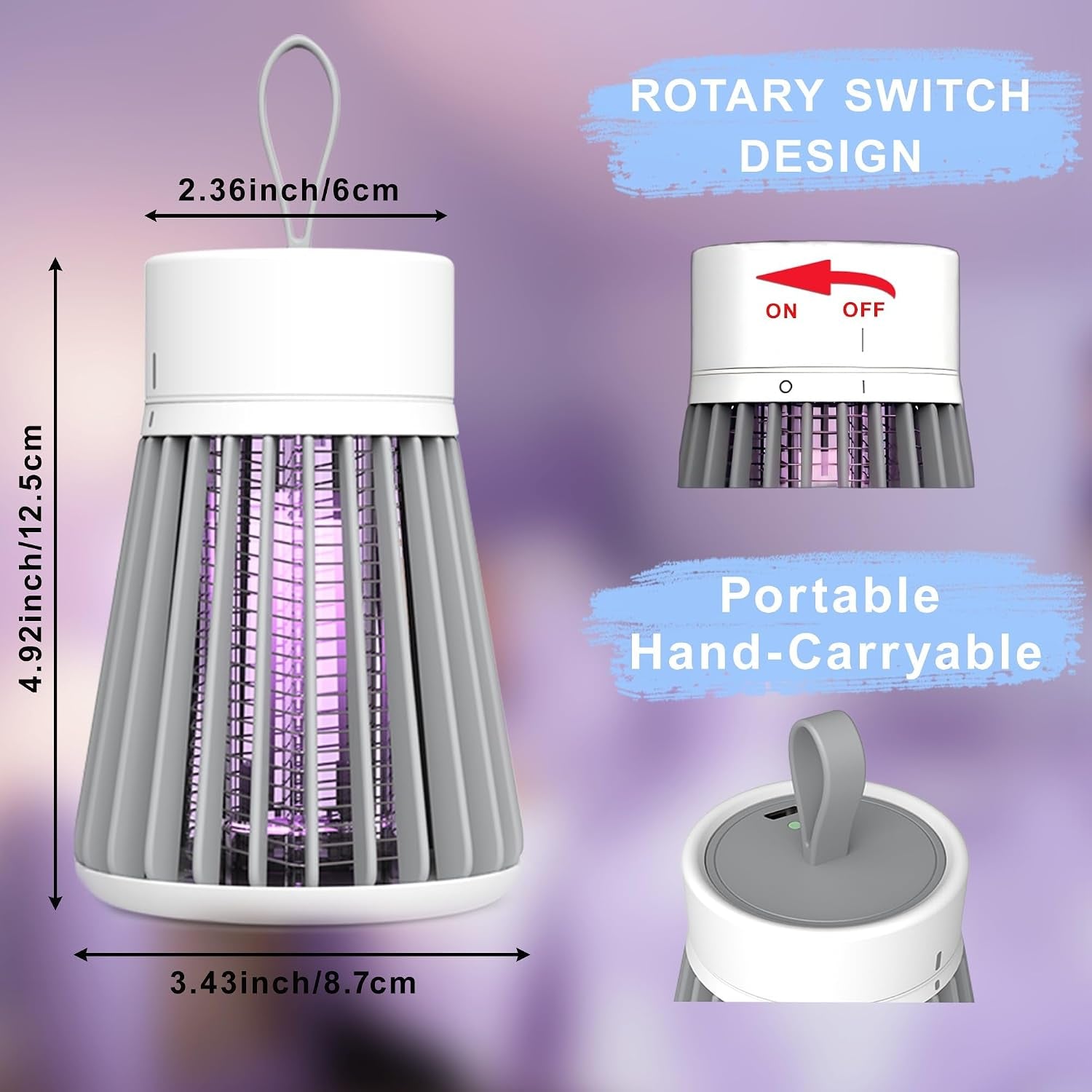 Bug Zapper Indoor Outdoor – Rechargeable Mosquito Zapper and Fly Zapper with UV Light, Portable Insect Killer Trap with Safety Grid, USB Powered for Camping, Home, Garden, Picnic