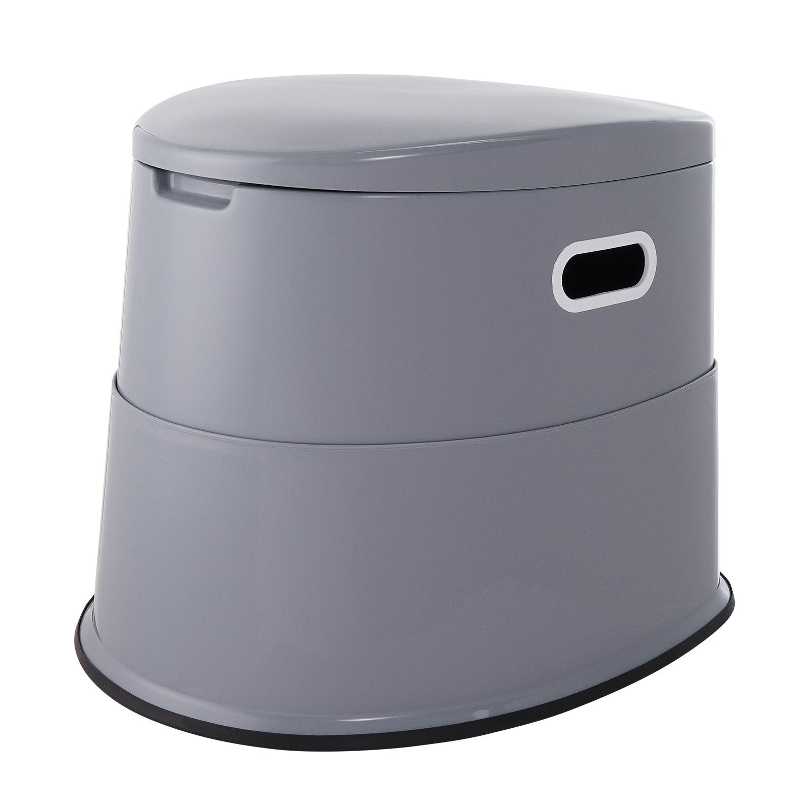 Camp toilet showing the 1.3 gallon detachable bucket and paper holder