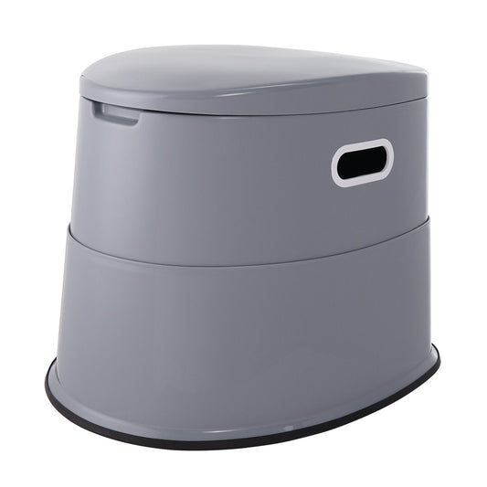 Camp toilet showing the 1.3 gallon detachable bucket and paper holder