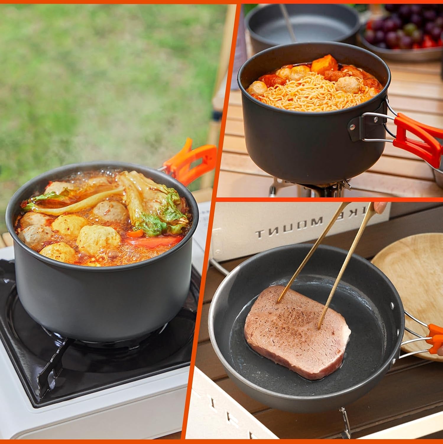 Camping Cookware Set Camping Gear Campfire Utensils Non-Stick Cooking Equipment Lightweight Stackable Pot Pan Bowls with Storage Bag for Outdoor Hiking