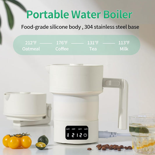 Foldable 20 oz electric travel kettle with four temperature presets