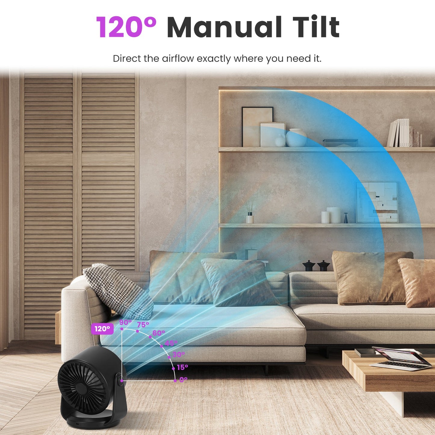 1Pc Desk Fan Battery Operated Wall Mounted Fan Rechargeable Mini Desk Fan with Tilting Angle for Home Office Travel