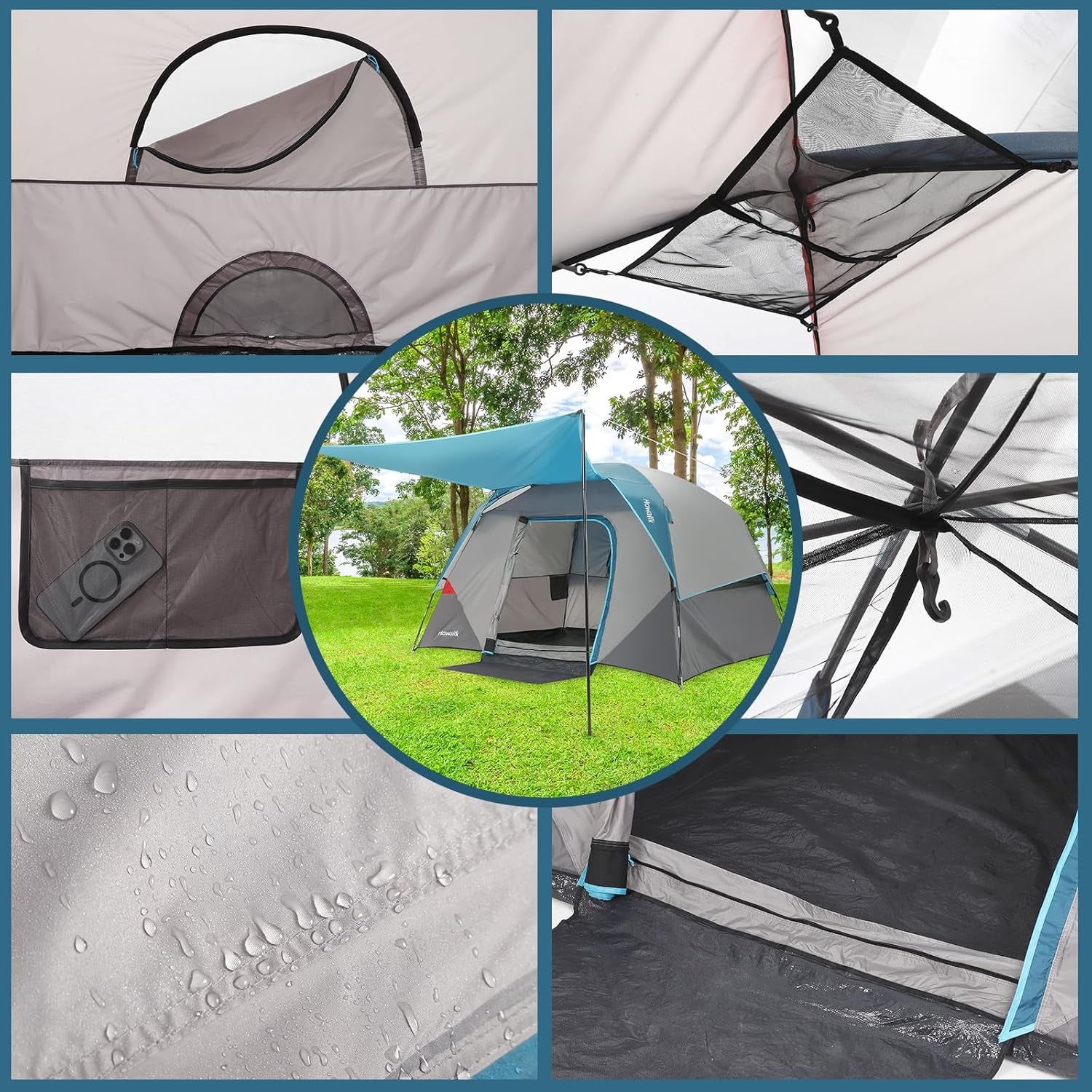 Camping Tent, Tent for Camping, Easy Set up Camping Tent for 4 Person Outdoor Traveling, Light Blue
