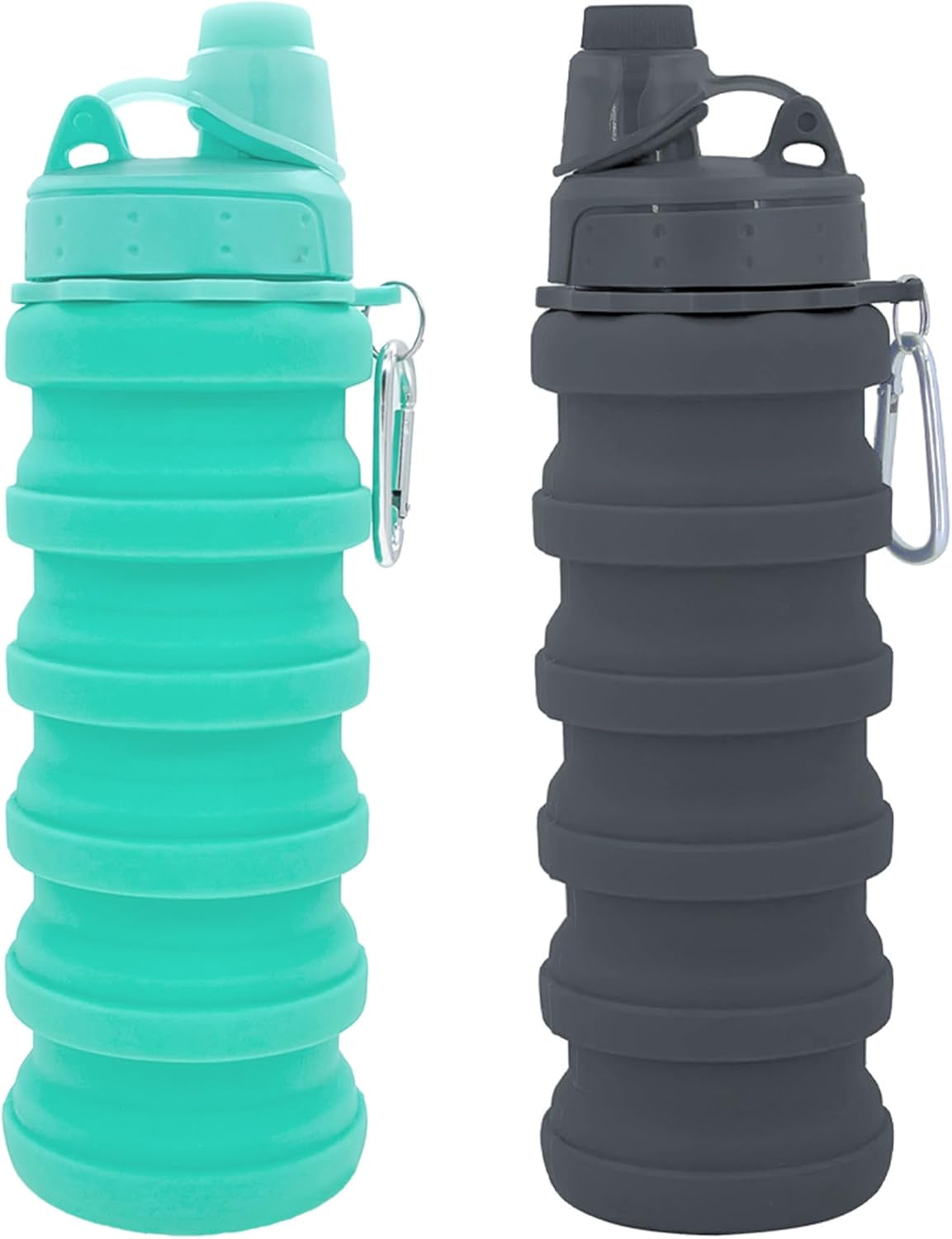 Collapsible 17 oz silicone water bottle with carabiner clip for hiking