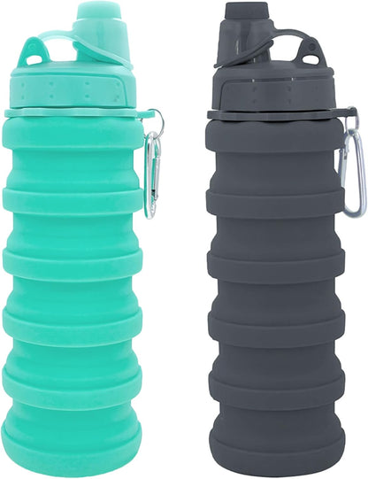 Collapsible 17 oz silicone water bottle with carabiner clip for hiking