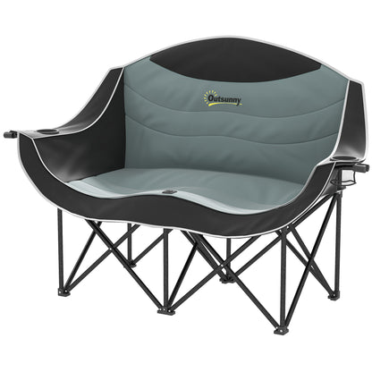 Padded double camp chair loveseat with armrests and two cup holders