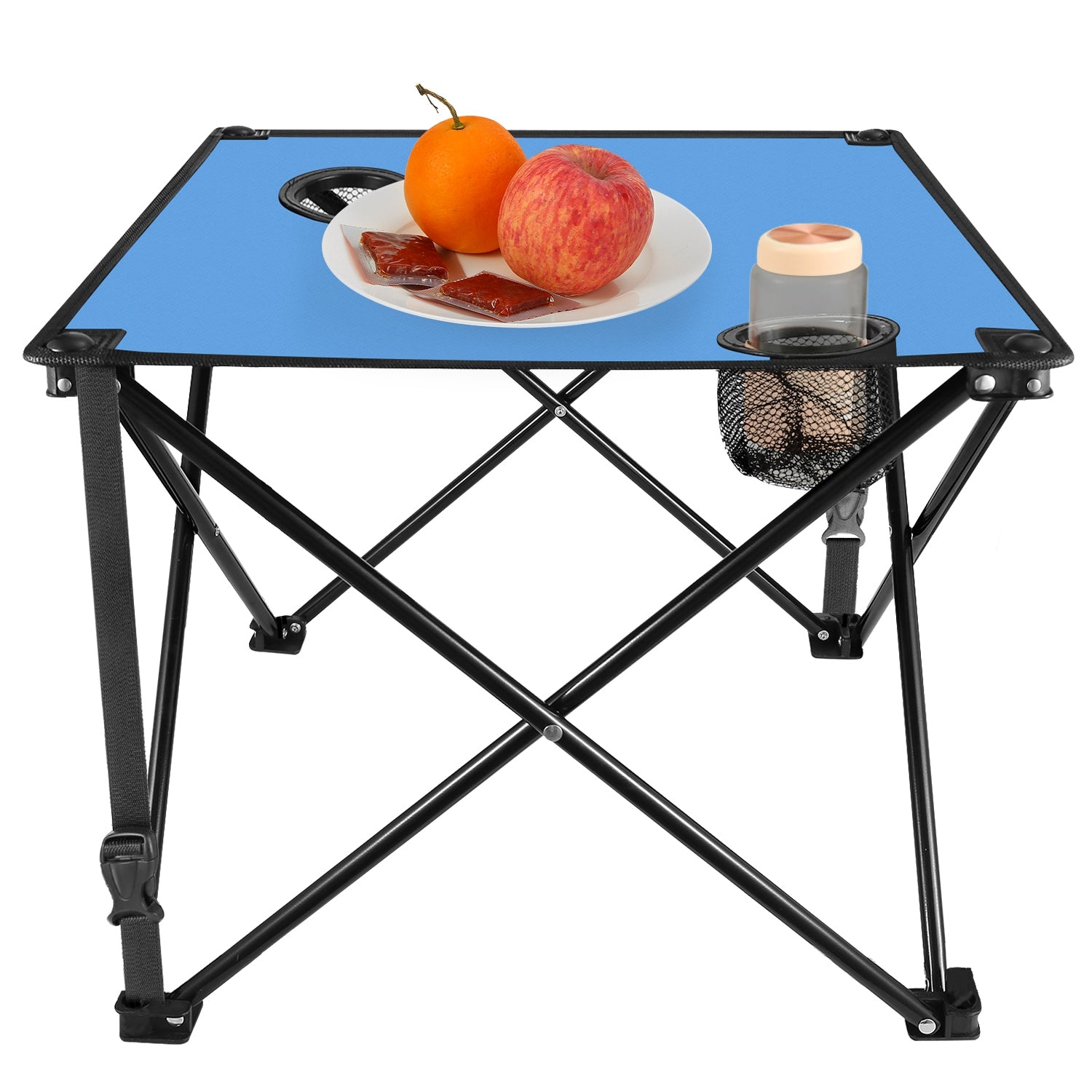 1Pc 2Pc Options Foldable Camping Table Portable Picnic Table Lightweight Travel Desk with 2 Cup Holders Carrying Bag Color Options Black Orange Green Red Blue Navy Blue