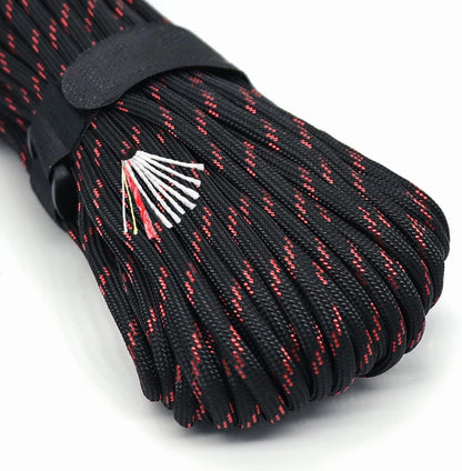 Survival Paracord Parachute Fire Cord Survival Ropes Red Tinder Cord PE Fishing Line Cotton Thread 7 Strands Outdoor 20, 25, 100 Feet