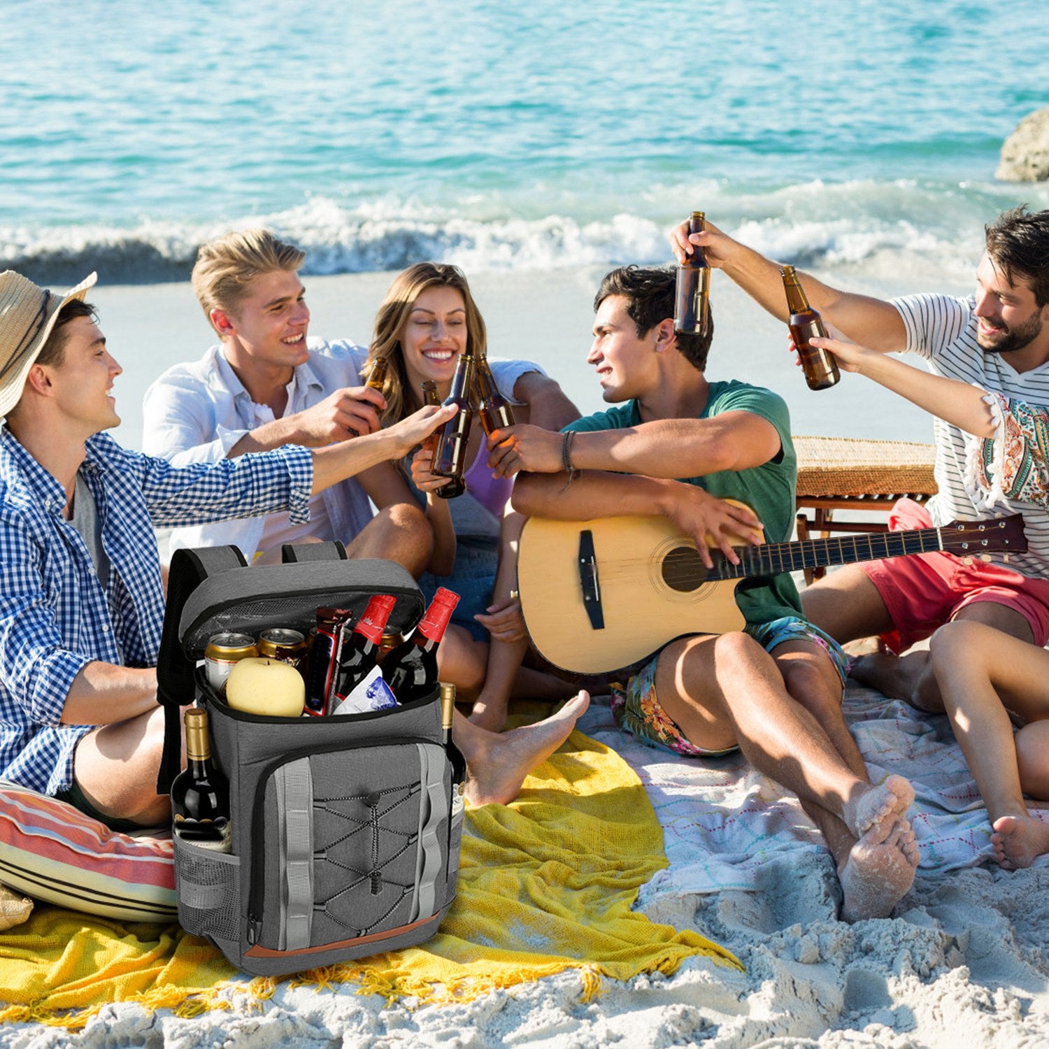 Grey-Black Options 1Pc Cooler Backpack 36 Can Leakproof Insulated Cooler Backpack with 25L 6.6Gal for Picnic Camping Beach Hiking Fishing Travel