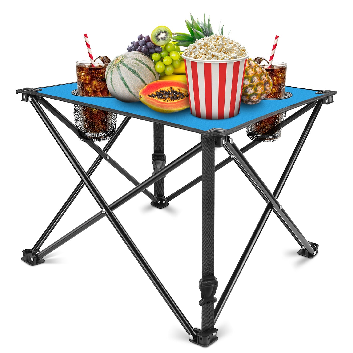 1Pc 2Pc Options Foldable Camping Table Portable Picnic Table Lightweight Travel Desk with 2 Cup Holders Carrying Bag Color Options Black Orange Green Red Blue Navy Blue