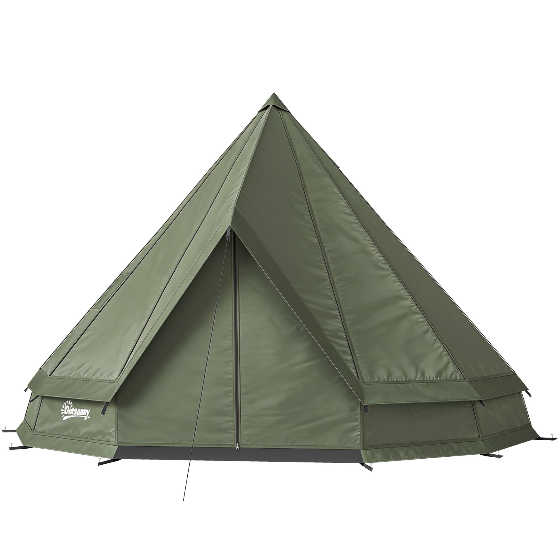 Waterproof teepee hot tent with stove jack pitched on a single pole