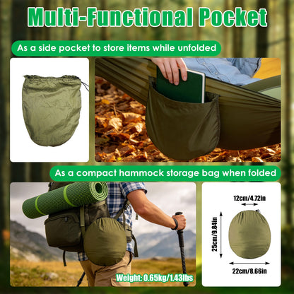 1Pc Camping Hammock with Mosquito Net Portable Hammock Tent with Built in Mosquito Net Dual Way Zippers 440Lbs Capacity Attached Storage Pocket for Outdoor Travel Camping Hiking Backpacking