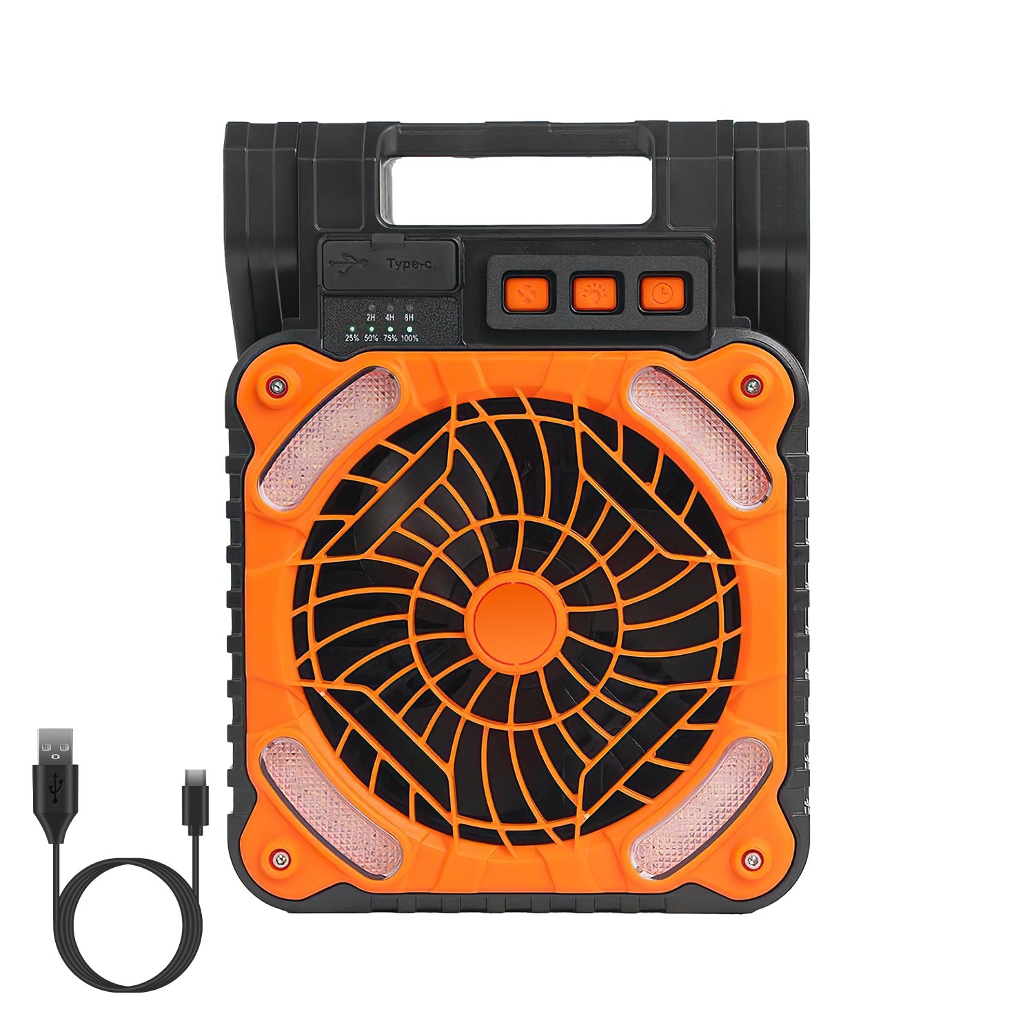 1Pc Solar Camping Fan with LED Lantern 5200Mah Rechargeable Battery Operated Portable Fan with Emergency Power Bank 4 Wind Speeds 3 Light Modes 3 Timers for Hiking Fishing Travel