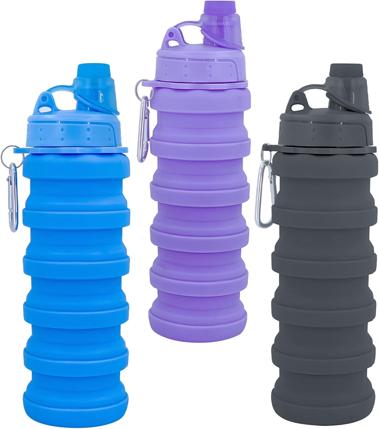 Collapsible Water Bottles Travel Water Bottle Sports Portable Sport Water Bottle Reusable Water Bottles Comes with Mountaineering Buckle 500Ml Silicone Water-Proof Camping Water Bottle