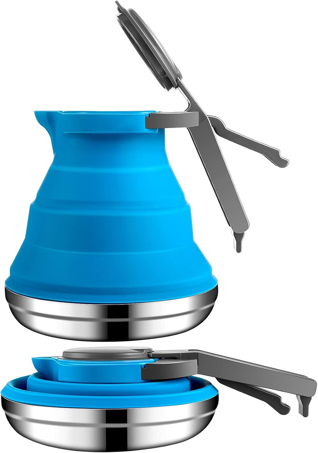 Collapsible 50 oz camping kettle with stainless base for stove or fire