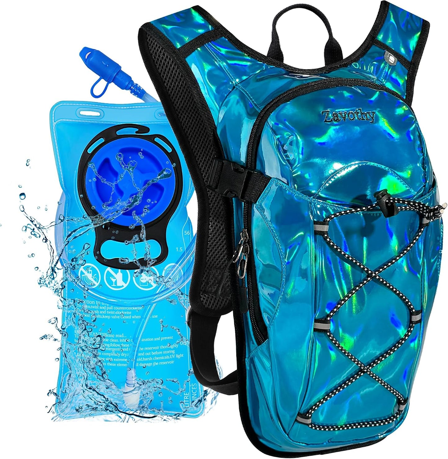 Reflective Hydration Backpack, Hydration Pack - Water Backpack with 2L Hydration Bladder, Essential for Festivals - Rave Hydration Pack for Hiking, Running, Cycling, and Festivals