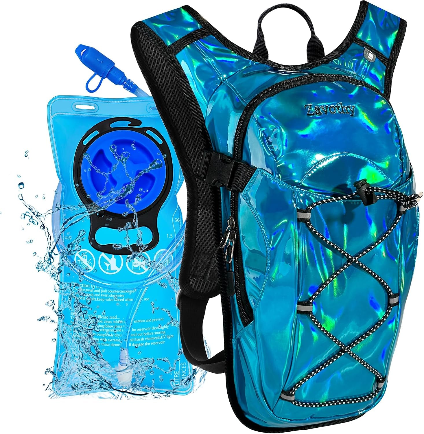 Reflective Hydration Backpack, Hydration Pack - Water Backpack with 2L Hydration Bladder, Essential for Festivals - Rave Hydration Pack for Hiking, Running, Cycling, and Festivals