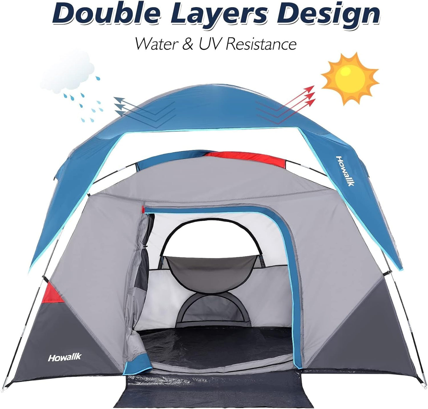 Camping Tent, Tent for Camping, Easy Set up Camping Tent for 4 Person Outdoor Traveling, Light Blue