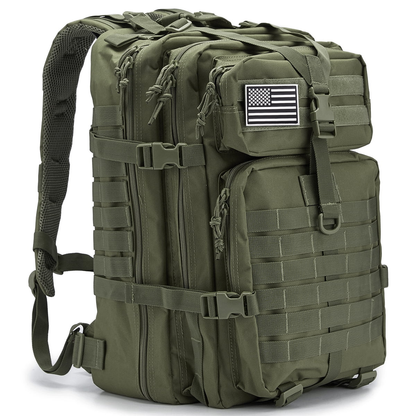 45L MOLLE tactical backpack in olive green with heavy-duty 900D fabric