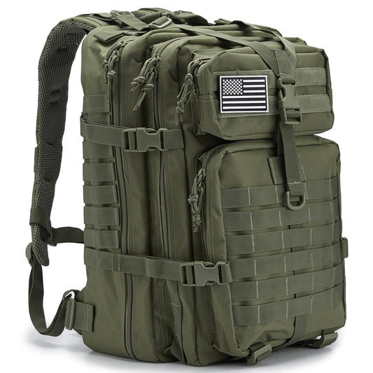 45L MOLLE tactical backpack in olive green with heavy-duty 900D fabric