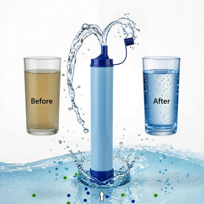 Pocket-size camping water filter straw with no pumping or batteries