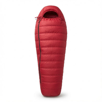Ultralight winter sleeping bag with draft-blocking hood for cold-weather camping