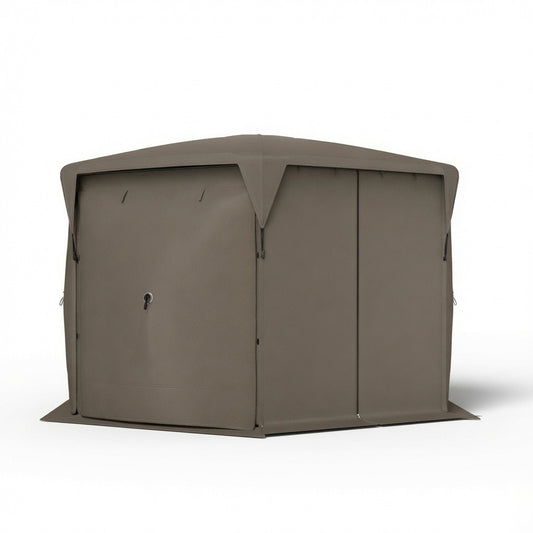 11 by 11 foot screen gazebo tent with full mesh walls over a picnic table